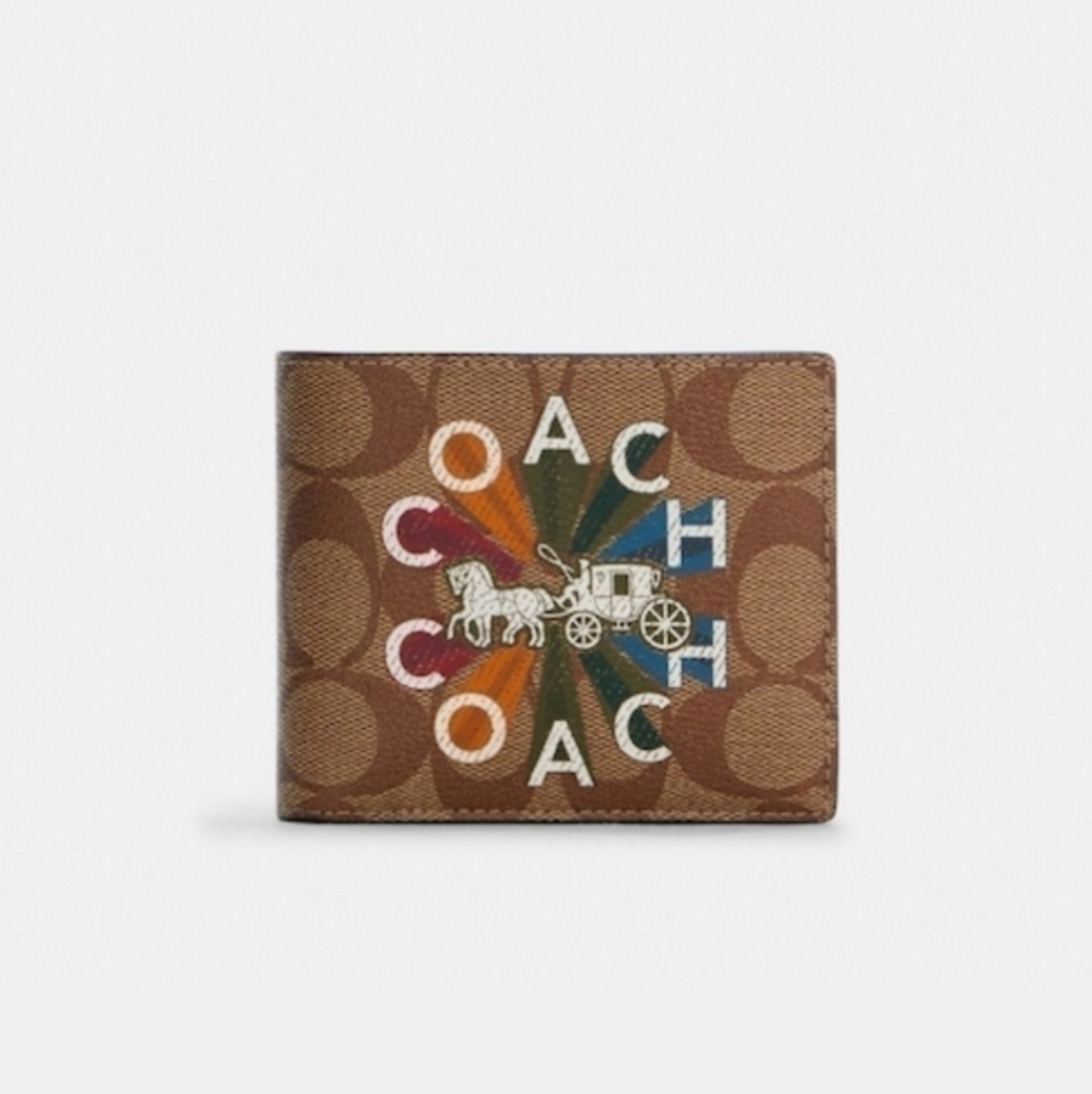 𝅺coach 3 In 1 Wallet In Signature Canvas With Coach Radial Rainbow NWT